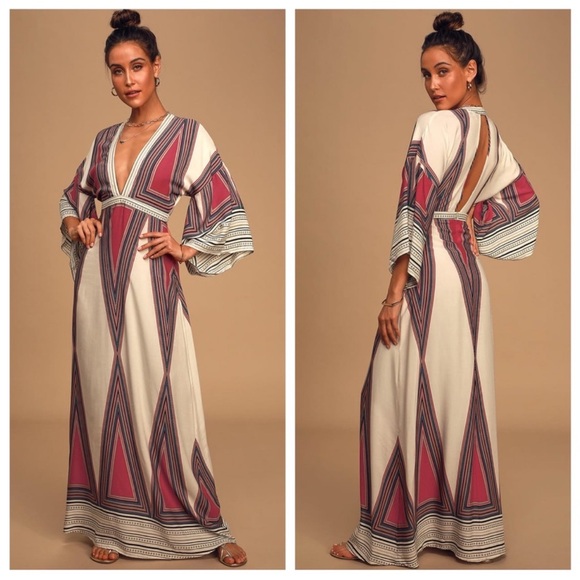 Lulu‘s Montecito Cream, geometrical, print maxi dress - Picture 1 of 15